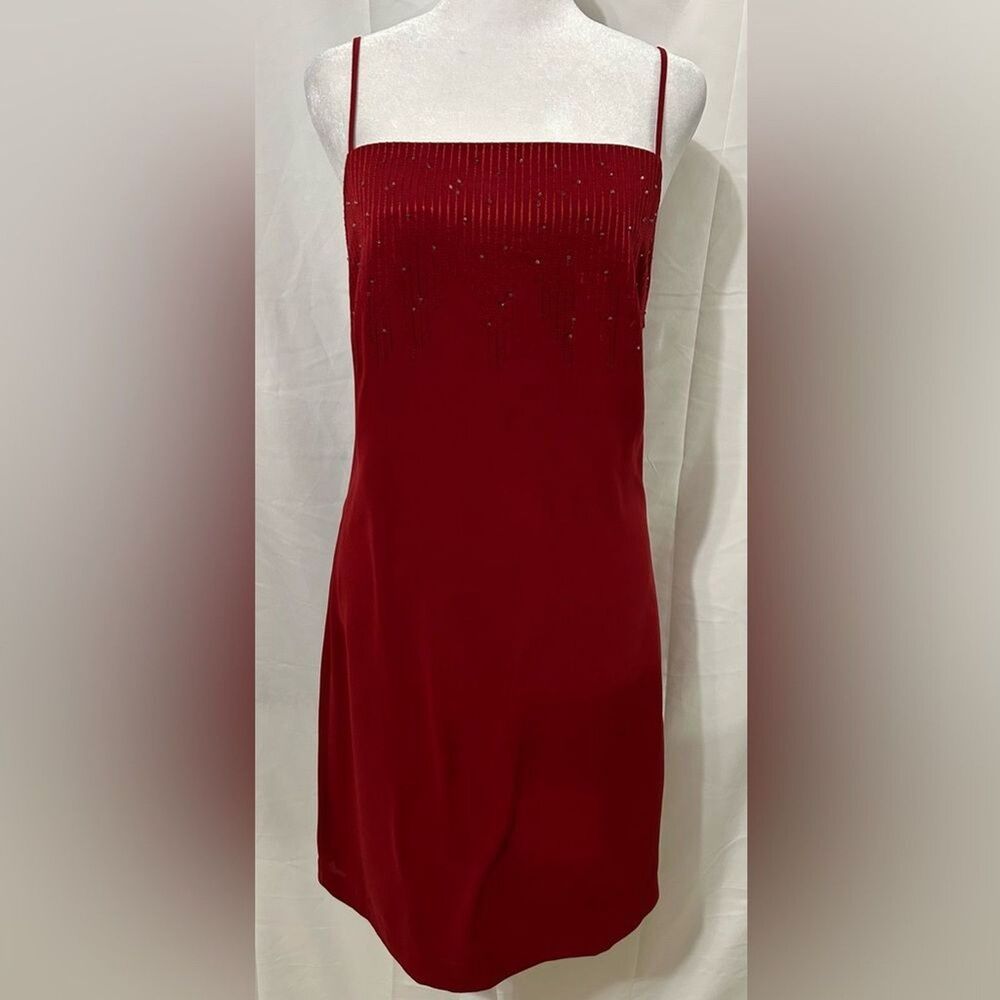The Limited Dress Red Beaded Sheath Size 4 Spaghetti Strap Y2K Party Holiday